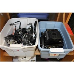 TWO TOTES OF CANON AND PENTAX CAMERAS