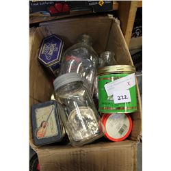 LOT OF COLLECTIBLE TINS AND BOTTLES