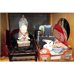 SHELF LOT OF EASTERN FIGURES AND DECOR