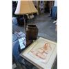 Image 1 : LAMP, PAINTING, AND BASKET