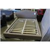 Image 2 : BRAND NEW QUEENSIZE HUNTINGTON BEDFRAME PLATFORM STYLE WITH STUDDED BRASS ACCENT IN GREY FABRIC RETA