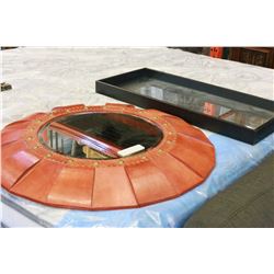 LARGE ROUND BEVELLED DESIGNER WALL MIRROR AND BLACK FRAMED MIRROR