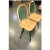 Image 2 : PAIR OF PINE AND GREEN BARSTOOLS
