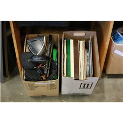 TWO BOXES RECORDS AND WIRELESS HEADPHONES