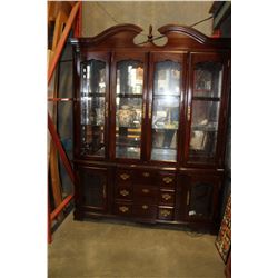 TWO PIECE MAHOGANY FINISH CHINA CABINET