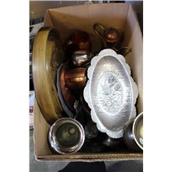 BOX OF COPPER AND METAL WARES