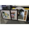 Image 1 : WHITE FRAMED MIRROR WITH CORKBOARD INSERTS AND TWO PICTURES