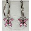 Image 2 : EARRINGS - PINK CUBIC ZIRCONIA IN 14K GOLD BUTTERFLY DESIGNED SETTING - RETAIL ESTIMATE $600