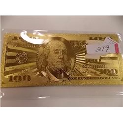 GOLD FOIL BILL - 24K GOLD - USA $100 - not legal tendar
