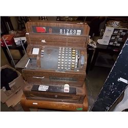 VINTAGE NATIONAL CASH REGISTER WITH WOOD TONE METAL