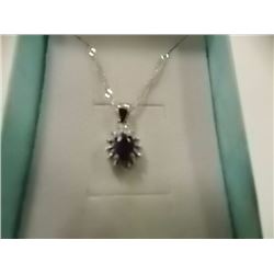 NECKLACE - OVAL FACETED BLUE SAPPHIRE & DIAMOND IN STERLING SILVER SETTING - RETAIL ESTIMATE $350