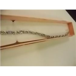 BRACELET - OVAL FACETED BLUE TOPAZ (13) & DIAMOND IN STERLING SILVER INFINITY LINK DESIGNED SETTING 