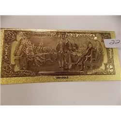GOLD FOIL BILL - 24 K - USA $2 - not legal tendar