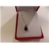 Image 1 : NECKLACE - 1.15CT BEZEL SET PEAR FACETED GARNET & ROUND FACETED DIAMOND IN STERLING SILVER SETTING -