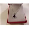 Image 2 : NECKLACE - 1.15CT BEZEL SET PEAR FACETED GARNET & ROUND FACETED DIAMOND IN STERLING SILVER SETTING -