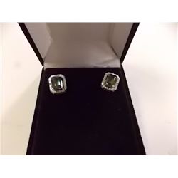 EARRINGS - EMERALD FACETED OCEAN BLUE MYSTIC TOPAZ & DIAMOND IN STERLING SILVER SETTING - RETAIL EST