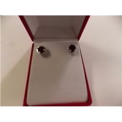 EARRINGS - ROUND FACETED SMOKEY TOPAZ & ROUND FACETED DIAMOND  IN STERLING SILVER SETTING - RETAIL E