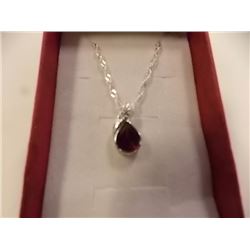 NECKLACE - 1.15CT PEAR FACETED GARNET & DIAMOND IN STERLING SILVER BEZEL SETTING