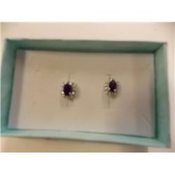 EARRINGS- BLUE SAPPHIRE & DIAMONDS IN STERLING SILVER SETTING - RETAIL ESTIMATE $350