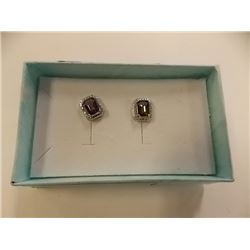 EARRINGS - EMERALD FACETED MYSTIC TOPAZ & DIAMONDS IN STERLING SILVER SETTING - RETAIL ESTIMATE $350