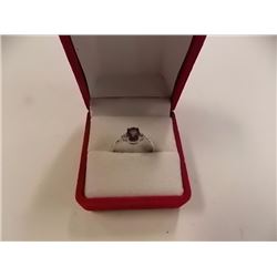 RING - OVAL FACETED AMETHYST & 2 DIAMONDS IN STERLING SILVER SETTING - RETAIL ESTIMATE $300