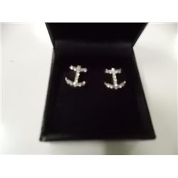 EARRINGS - TOTAL OF 28 ROUND FACETED CUBIC ZIRCONIA IN STERLING SILVER ANCHOR DESIGNED SETTING WITH 