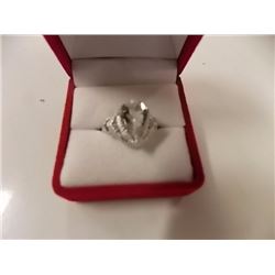 RING - EXTRA LARGE 4CT PEAR FACETED GREEN AMETHYST & 2 DIAMONDS IN STERLING SILVER SETTING - INCLUDE