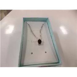 NECKLACE - 1CT OVAL FACETED GARMET & DIAMOND IN STERLING SILVER SETTING - INCLUDES CERTIFICATE $280