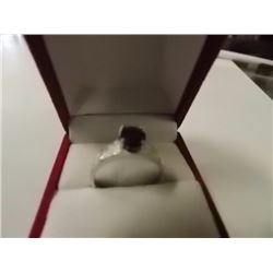 RING - OVAL FACETED 1.5CT AMETHYST & 2 DIAMOND RING IN STERLING SILVER SETTING - RETAIL ESTIMATE $35