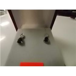 EARRINGS - 2.2 CTW PEAR FACETED GARNET & 2 DIAMONDS IN STERLING SILVER SETTING - RETAIL ESTIMATE $30