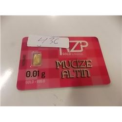 INVESTOR BAR - .995 GOLD 0.01 GRAM EACH - MINT SEALED BY NZP WITH SERIAL NUMBERED & CERTIFIED AUTHEN