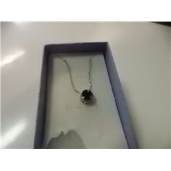 NECKLACE - 1.0 CT ROUND FACETED SMOKEY TOPAS & DIAMOND IN STERLING SILVER SETTING - RETAIL ESTIMATE 