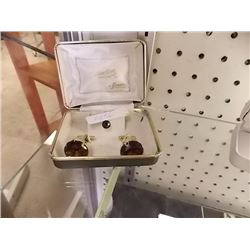VINTAGE CUFF LINK SET WITH TIE PIN - SMOKY TOPAZ?