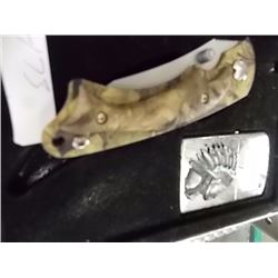 NEW FOLDING KNIFE WITH LIGHTER WITH INDIAN IMAGE