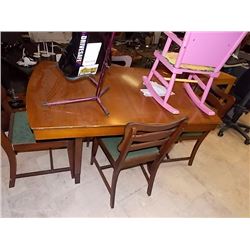 WALNUT TABLE & 4 DINING CHAIRS - 36" X 50" TABLE TOP - VINTAGE