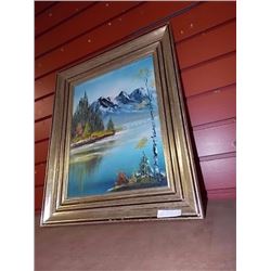 FRAMED OIL PICTURE - LAKE & MOUNTAINS