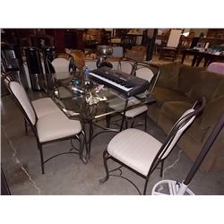 WROUGHT IRON GLASS TOP TABLE & 6 CHAIRS FROM ESTATE
