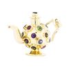 Image 1 : 18KT Yellow Gold Multi-colored Gemstone Teapot Charm