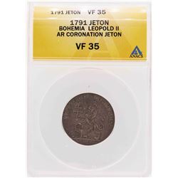 1791 Bohemia Leopold II AR Coronation Jeton Coin ANACS VF35