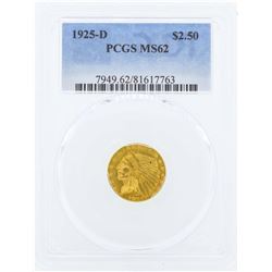 1925-D $2 1/2 Indian Head Quarter Eagle Gold Coin PCGS MS62