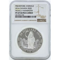 2014 Canada $20 Woolly Mammoth Silver Coin PF69 Ultra Cameo