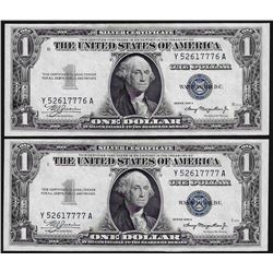 Lot of (2) Consecutive 1935A $1 Silver Certificate Notes Uncirculated