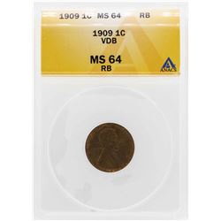 1909 VDB Lincoln Wheat Penny Coin ANACS MS64RB