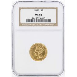 1878 $3 Indian Princess Head Gold Coin NGC MS61