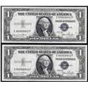 Image 1 : Lot of (2) Consecutive 1935D $1 Silver Certificate Notes Narrow Uncirculated