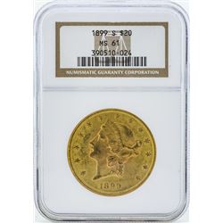 1899-S $20 Liberty Head Double Eagle Gold Coin NGC MS61