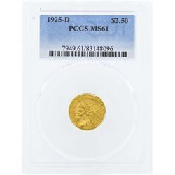 1925-D $2 1/2 Indian Head Quarter Eagle Gold Coin PCGS MS62