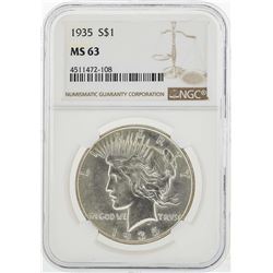 1935 $1 Peace Silver Dollar Coin NGC MS63