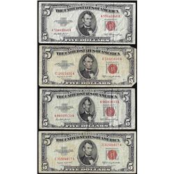 Lot of (4) 1953 $5 Legal Tender Notes