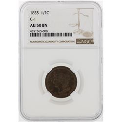 1855 Braided Hair Half Cent Coin NGC AU50BN